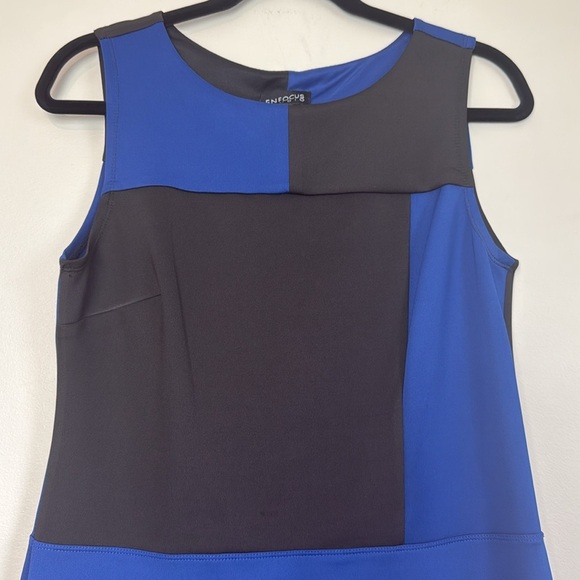 💛 Enfocus Studio Blue and Black Color block Sleeveless Stretchy Dress Size 8 - Picture 2 of 8